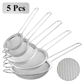 Aovky Fine Mesh Strainers Set of 5, Stainless Steel Wire Sieves with Sturdy Handles (2.8", 3.1", 4.7", 5.5", 7.8"), Multipurpose Kitchen Strainers for Sifting Flour, Straining Rice, Tea, and Pasta