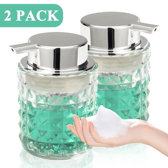 Aovky Foaming Hand Soap Dispenser, 2-Pack Clear Glass Soap and Lotion Dispenser with Foaming Pump, Refillable Foam Soap Dispenser Pump Bottle for Bathroom, Kitchen, Dish Soap or Lotion