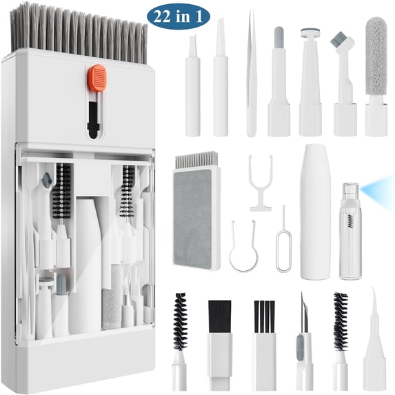 Aovky Keyboard Cleaner Laptop Cleaning Kit, 22-In-1 Keyboard Cleaning Kit, Laptop Cleaner Tool Compact Portable Electronic Cleaning Kit with Soft Brush and Spray for Tablet Phone Earbud Monitor
