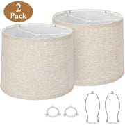 Aovky Lamp Shades Set of 2, Drum Lampshades 11.6" Top x 12.6" Bottom x 9.8" Height with Spider Fitter, Large Beige Replacement Fabric Lampshades for Table Lamps