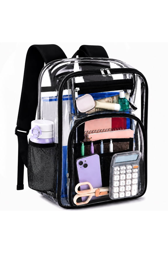 Large Clear Backpack, Heavy Duty PVC Clear Backpack for Stadium Events, 17 Inch Transparent Bag with Reinforced Strap for Women Men, See Through Multi Pocket Clear Bag for College Work Travel