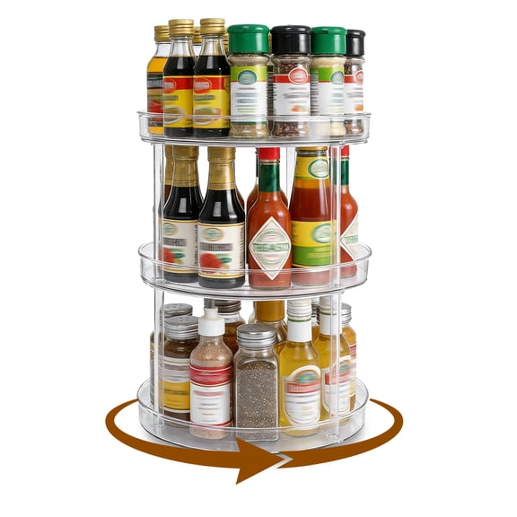 Aovky Lazy Susan Organizer 3-Tier, 9.25 in Clear Rotating Spice Rack Storage Tray for Cabinet, Pantry, Kitchen, Refrigerator, Tabletop, Bathroom, and Vanity