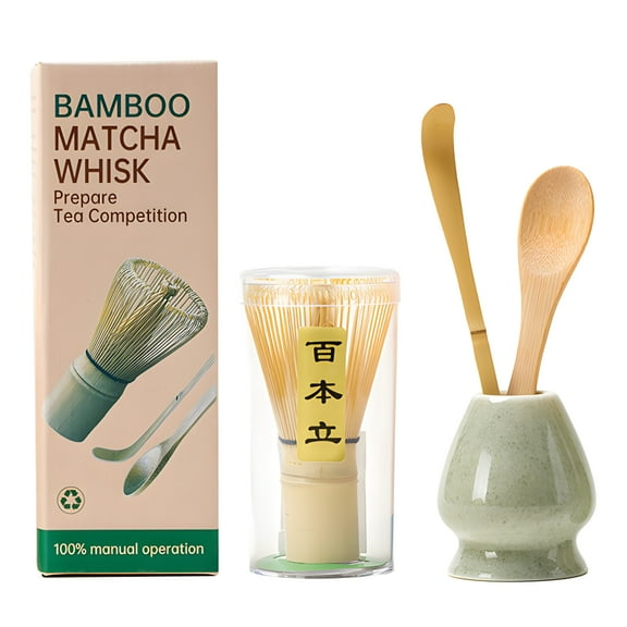 Aovky Matcha Whisk Set, 4PCS Traditional Matcha Tea Ceremony Kit with Bamboo Whisk, Scoop, Ceramic Holder and Pestle, Handcrafted Matcha Making Kit Gift Set for Tea Lovers