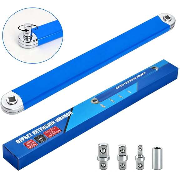 Aovky Offset Extension Wrench, Tight Reach Wrench Extender Tool Set with 1/2", 1/4" and 3/8" Square Adapters Drive Socket, Universal Ratchet Extension Wrench for Small Place