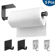 Aovky Paper Towel Holder Under Cabinet, 13.9 inch Self Adhesive Paper Towel Holder Wall Mount with 4 Hooks Stainless Steel Paper Towel Roll Rack for Kitchen Bathroom RV, Black