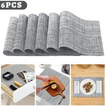 Aovky Placemats of 6, Washable Vinyl Place Mats for Kitchen Dining Table, Heat Resistant Indoor/Outdoor PVC Woven Placemats, Gray