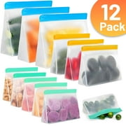 Aovky Reusable Freezer Bags Stand Up 12 Pack, Reusable Food Storage Bags Washable Leakproof Gallon Freezer Bags for Meals Fridge Travel Kitchen Organization (3 Gallon 3 Sandwich 6 Snack Bags)