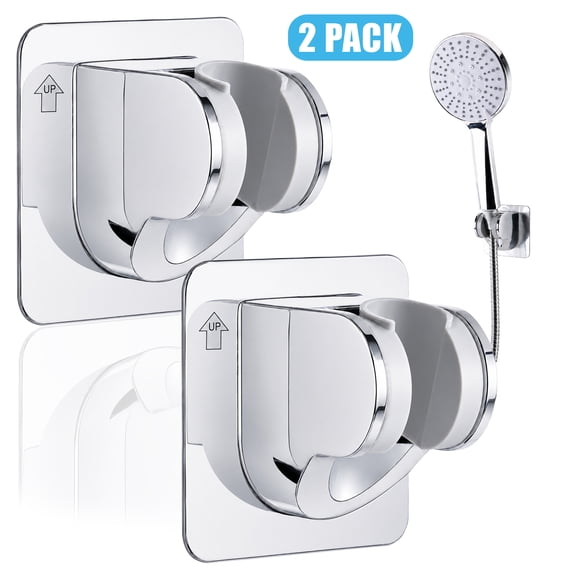 Aovky Shower Head Holder Strong Adhesive, Adjustable Handheld Shower Head Holder Wall Mount, No Drilling Waterproof Shower Wand Bracket for Bathroom (Silver, 2)