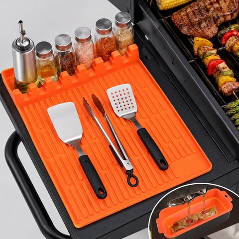 Aovky Silicone Grill Mat Compatible with Blackstone, Grill Tool Mat with Grease Cup Liners, Side Shelf Accessory