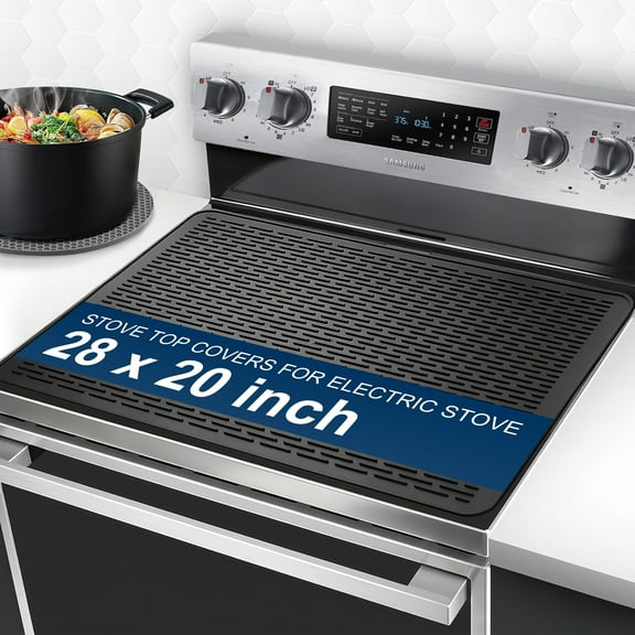 Aovky Stove Top Covers for Electric Stove, Silicone Stove Mat for Glass Top Stove Top Protector, Heat Resistant Electric Stove Top Cover Induction Cooktop Cover XL Dish Drying Mat (Black, 28 x 20)