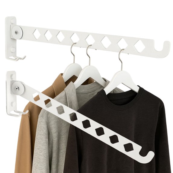 Aovky Wall Mounted Drying Rack, 2 Pack Stainless Steel Foldable Clothes Drying Rack Wall Mounted, Indoor Wall Mounted Hanger Space Saver for Laundry Room Bedroom, White