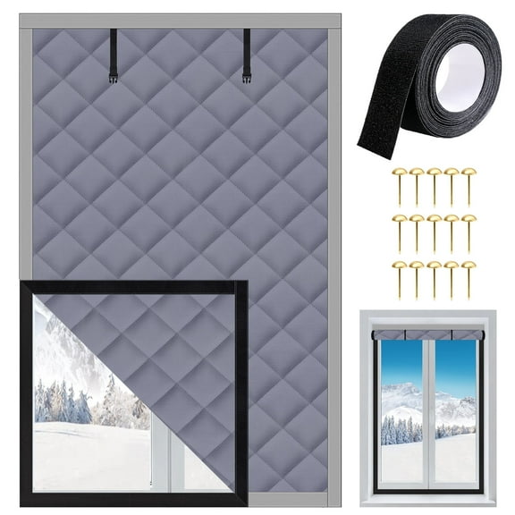 Aovky Thermal Insulated Window Cover for Winter, 36 x 60 inch 3-Layer Oxford Fabric Insulated Window Curtain with Thick Cotton Filling, Roll-up Window Blanket Kit with Hook & Loop to Keep Warm, Grey