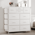 thumbnail image 1 of Aowos 10 Drawer Dresser, Chest of Drawers Dressers for Bedroom with 4 Side Pockets and 2 Hooks, White, 1 of 8