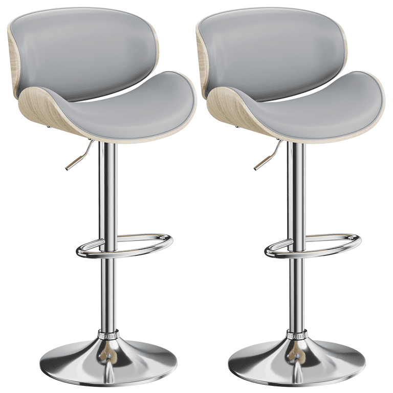 Aowos Bar Stools Adjustable Swivel Barstools Counter Stools with Back Sets  of 2, Mid-Century Modern PU Leather Upholstered Counter Height Barstools, 