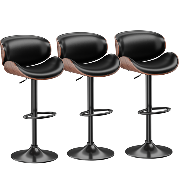 Aowos Bar Stools Set of 3 Adjustable Swivel Bar Stools, MidCentury