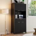 thumbnail image 1 of GIKPAL Pantry Cabinet with Charging Station, Fluted Kitchen Pantry Storage Cabinet with Shelves and Drawer, Boho Kitchen Hutch with Microwave Stand for Dining Living Room, Black, 1 of 8