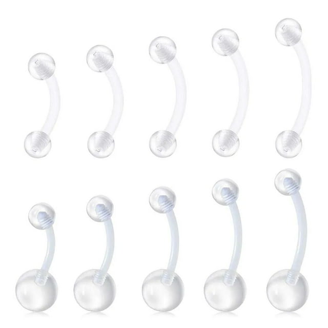 Aoxiang 14G 16G Clear Belly Button Rings Bioflex Plastic Belly Ring