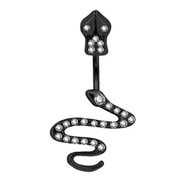 Aoxiang 1Pcs Snake Belly Button Piercing Jewelry Y2K Crystal Flower Belly Barbell Ring Black