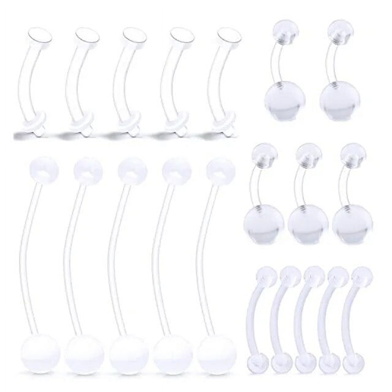 Aoxiang 20pcs 14g Clear Belly Button Rings Plastic Belly Ring Women Curved Barbell Navel