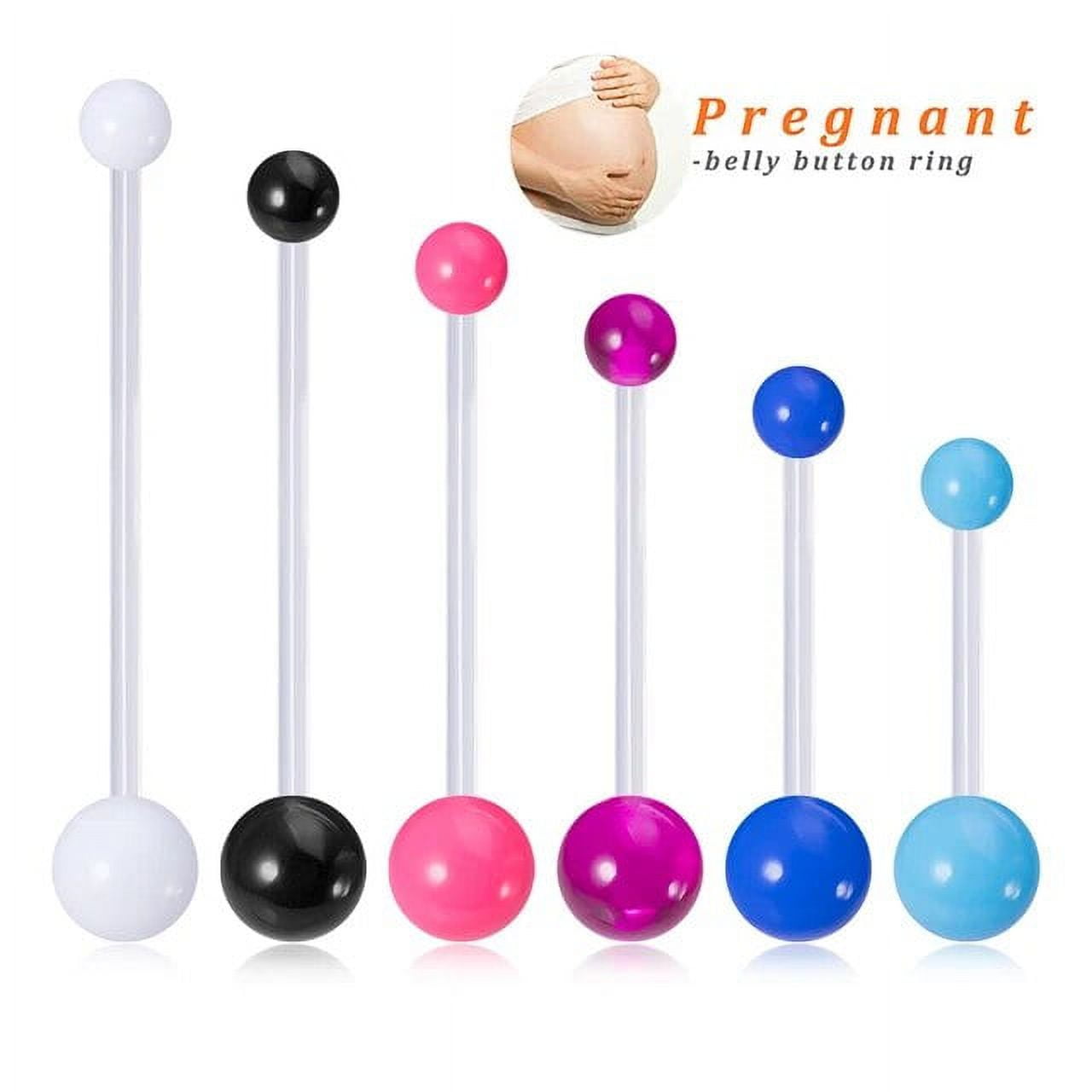 Aoxiang 6Pcs Plastic Belly Button Rings Acrylic Long Bar Navel Rings Flexible Clear Belly
