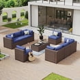 thumbnail image 1 of Aoxun 10 Piece Patio Furniture Set Wicker Rattan Patio Conversation Set Outdoor Sectional Sofa Set with Coffee Table and 4” Thickened Cushions, Blue(Waterproof Cover Included), 1 of 7