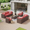 thumbnail image 1 of Aoxun 10 Piece Patio Furniture Set Wicker Rattan Patio Conversation Set Outdoor Sectional Sofa Set with Coffee Table and 4” Thickened Cushions, Red (Waterproof Cover Included), 1 of 8