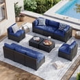 thumbnail image 1 of Aoxun 10 Piece Patio Furniture Set Wicker Rattan Patio Sectional Sofa Set Outdoor Seating Furniture with Thickened Cushion, Navy Blue, 1 of 6