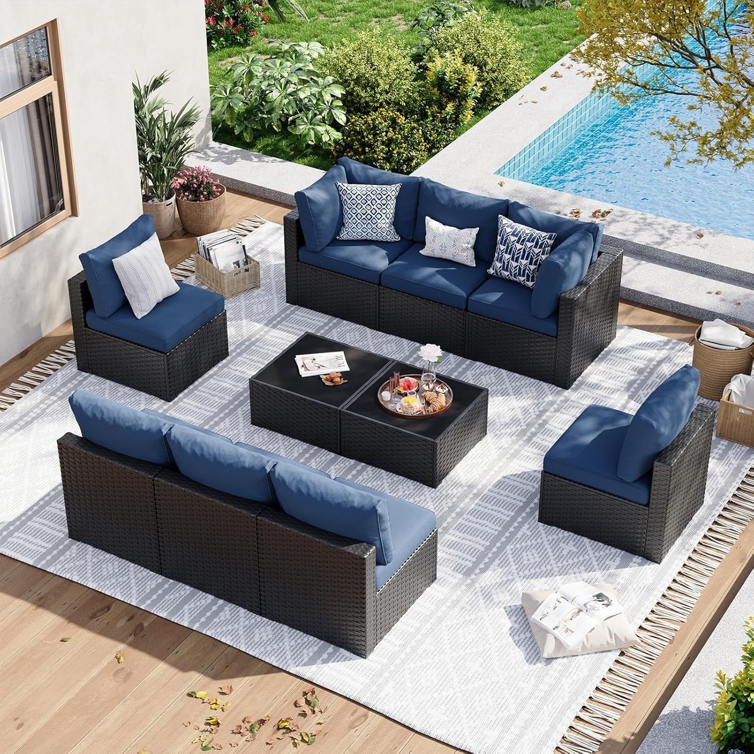 Aoxun 10 Piece Patio Furniture Set Wicker Rattan Patio Sectional Sofa ...