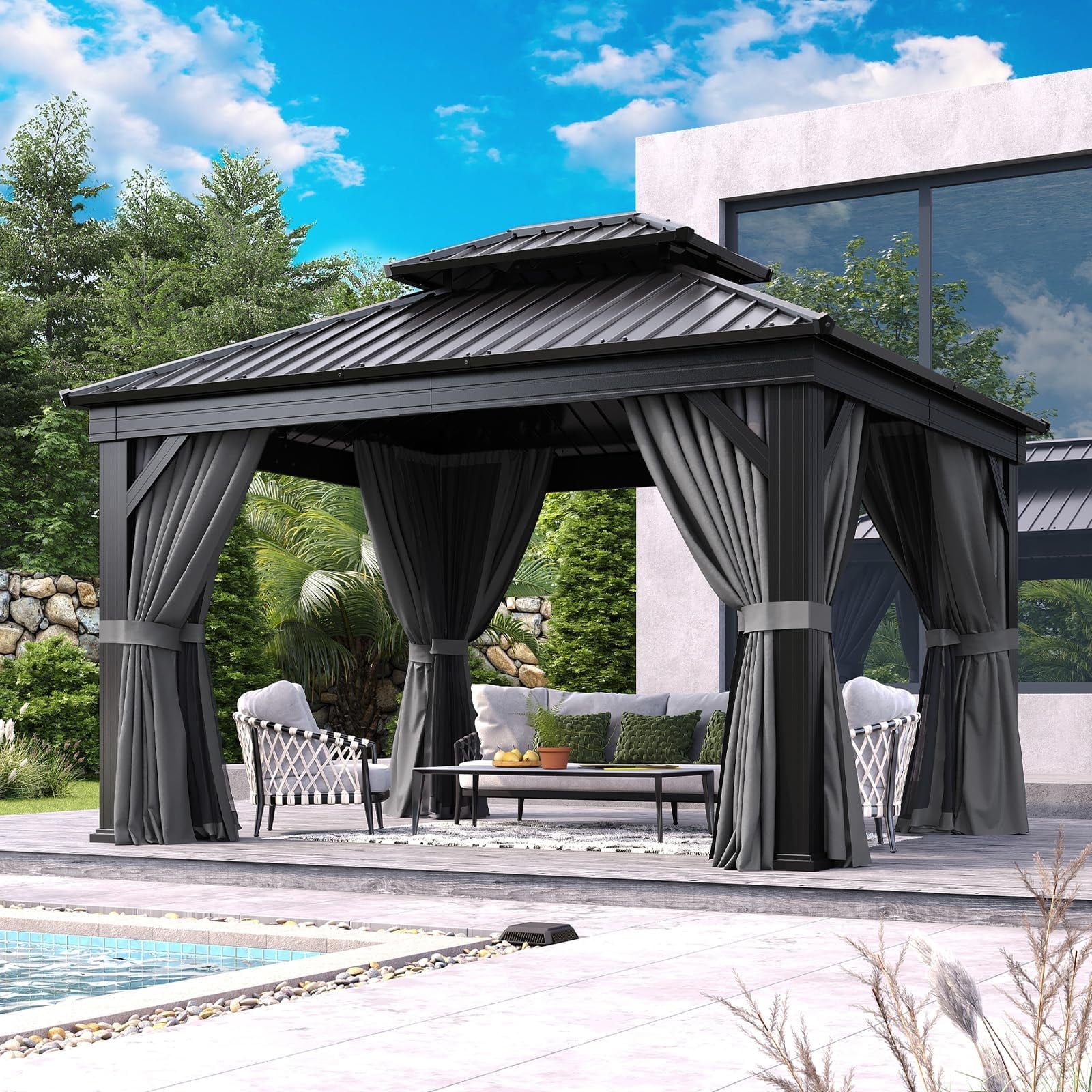 Aoxun 10' X 12' Hardtop Gazebo, Aluminum Outdoor Gazebo with Galvanized ...