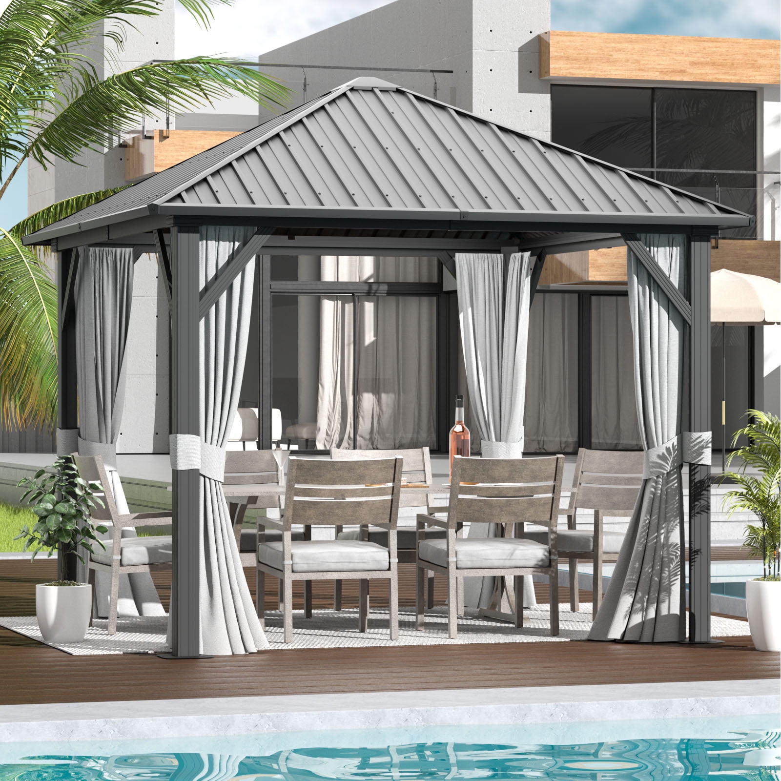 Aoxun 10 ft. x 10 ft. Patio Hardtop Gazebo, Outdoor Aluminum Frame