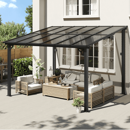 Aoxun 10' x 12' Gazebo for Patio, Large Wall-Mounted Heavy Duty Awnings, Gazebo Pergola with Sloped Roof, for Backyard, Deck, Patio