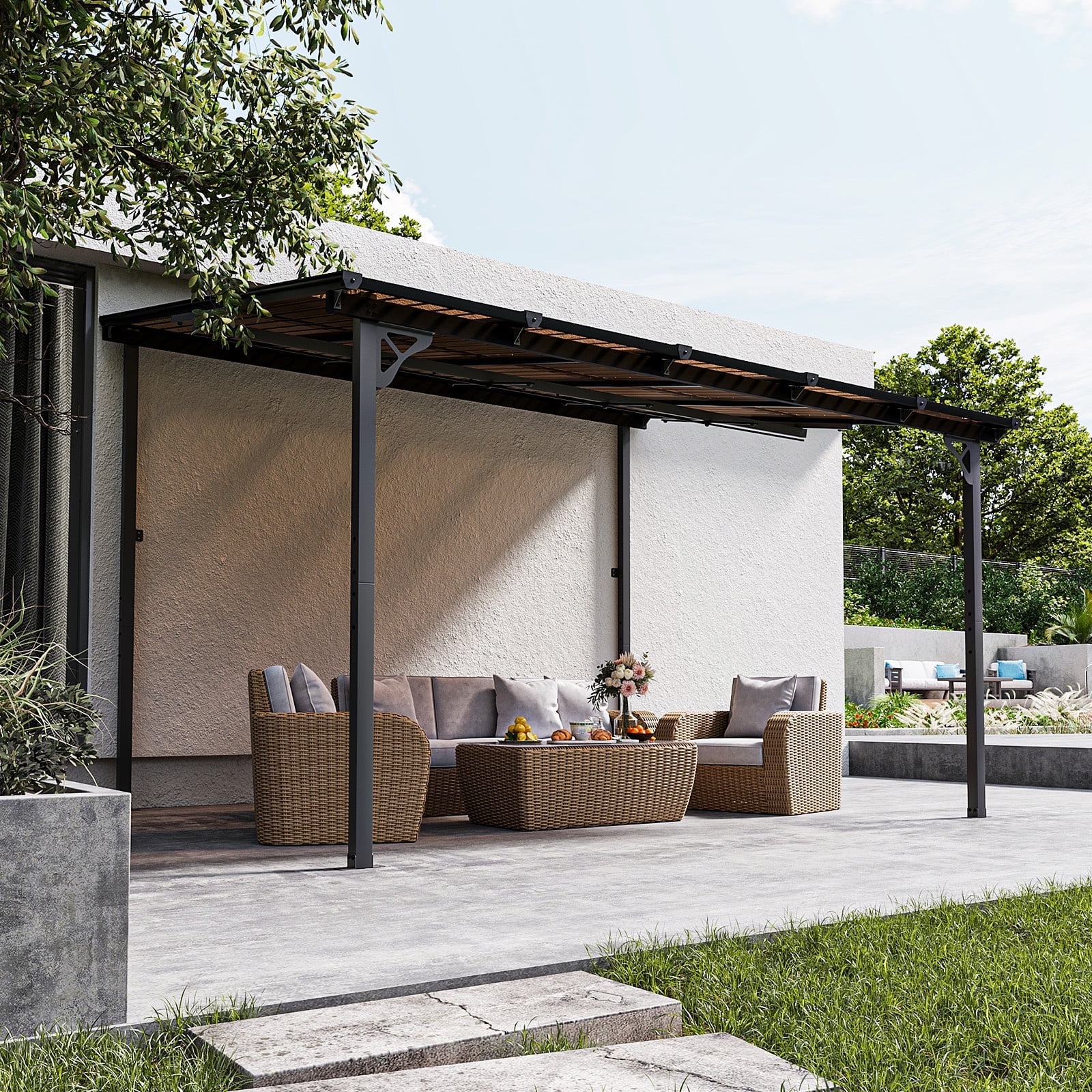 Aoxun 10' x 12' Gazebo for Patio, Large Wall-Mounted Heavy Duty Awnings, Gazebo Pergola with Sloped Roof, for Backyard, Deck, Patio