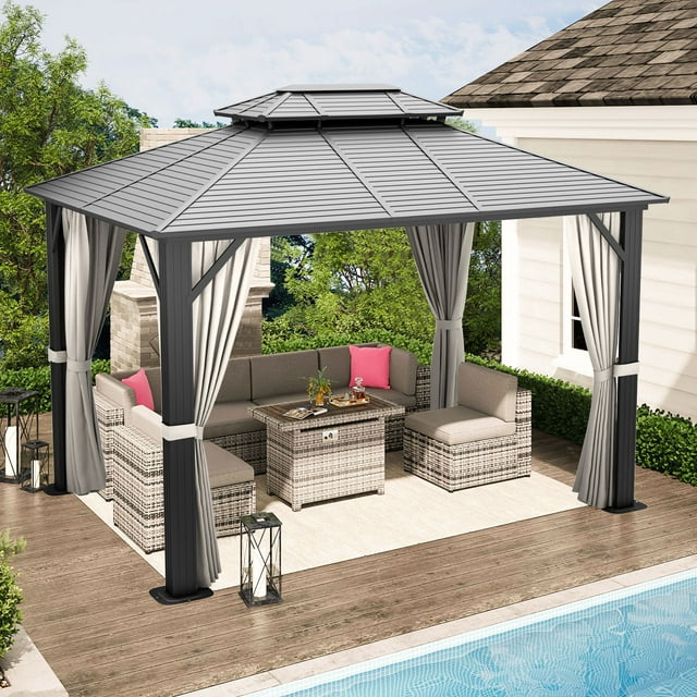 Aoxun 10’ x 12’ Hardtop Gazebo, Outdoor Aluminum Frame Double Roof