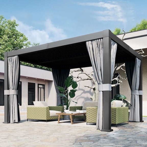 Sunmthink 10' x 12' Louvered Pergola, Outdoor Aluminum Pergola with Adjustable Top for Decks, Gardens and Backyards, Gray