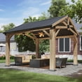 thumbnail image 1 of Dateyes 10' x 12' Outdoor Wood Gazebo, Hardtop Gazebo Permanent Wooden Pavilion with Galvanized Steel Gable Roof, for Patio, Garden, Deck, Cedar Wood, 1 of 7