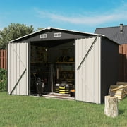 Aoxun 10’x 8’ Outdoor Storage Shed with Base Frame, Metal Garden Tool Shed with Lockable Door, Galvanized Steel Shed for Backyard, Lawn and Patio, Black