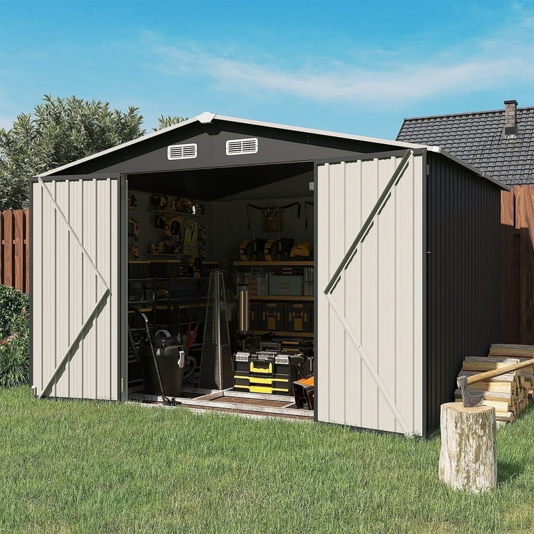 Aoxun 10'x 8' Metal Outdoor Shed with Base Frame, Lockable Door