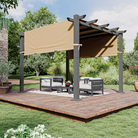 Aoxun 10'x10' Outdoor Retractable Pergola, Heavy-Duty Aluminum Pergola Patio, Modern Pergola with Retractable Sun Shade Canopy for Garden, Decks and Backyards