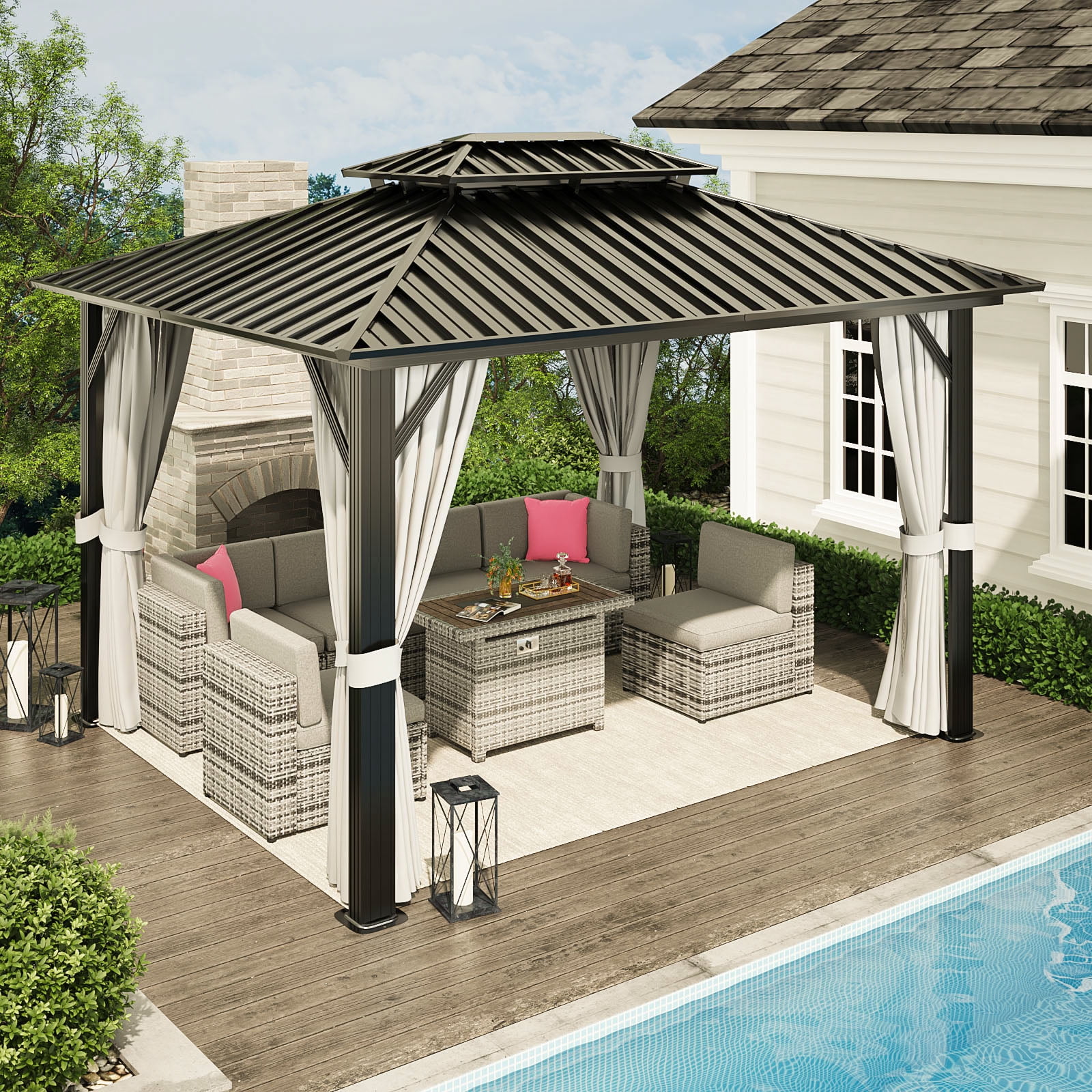 Aoxun 10'x12' Hardtop Gazebo, Aluminum Frame Canopy with Double Galvanized Steel Roof Patio