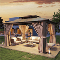 thumbnail image 1 of Aoxun 10'x12' Hardtop Gazebo, Aluminum Frame Permanent Pavilion with Netting and Curtains, Outdoor Polycarbonate Double Roof Canopy with Ceiling Fan, Designed for Lawn, Garden, Patio, Brown, 1 of 8