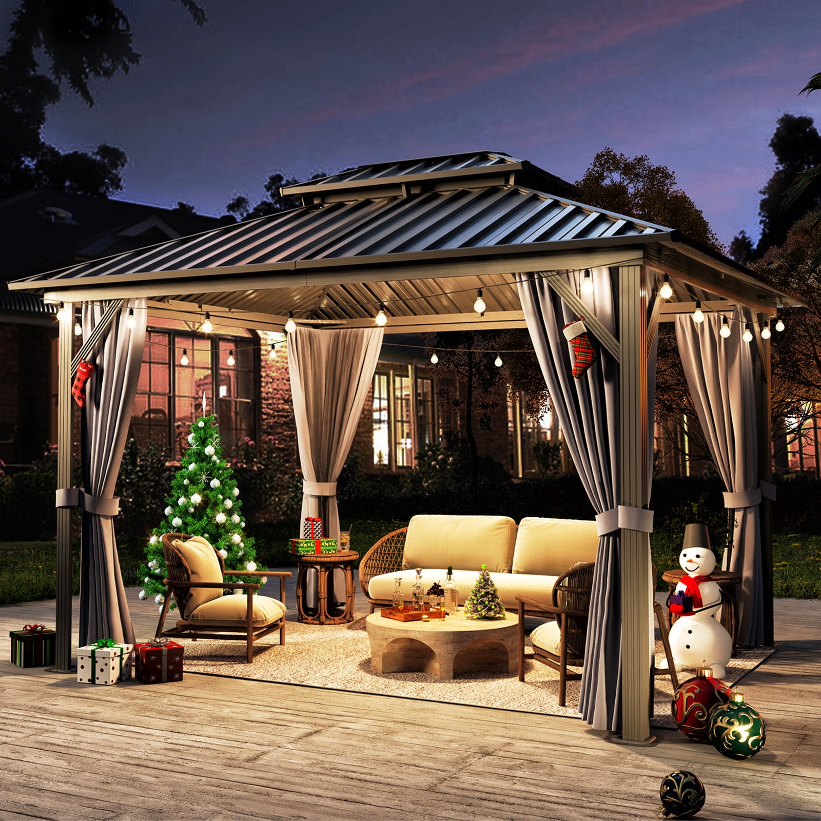 Aoxun 10'x12' Hardtop Gazebo, Outdoor Steel Double Roof Canopy