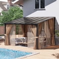 thumbnail image 1 of Aoxun 10'x12' Lean to Gazebo with Mosquito Net and Curtains, Aluminum Frame, Polycarbonate Panel, Wall Mounted Pergola with Sloped Roof for Backyard, Porch, Deck, 1 of 10