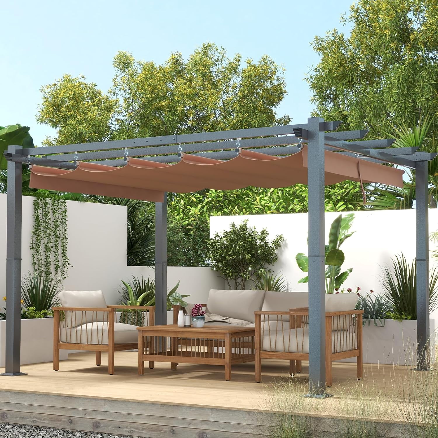 Aoxun 10'x12' Outdoor Pergola, Upgraded Canopy with Adjustable Roof