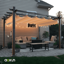 Aoxun 10'x12' Outdoor Retractable Pergola, with Sun-Proof Canopy, Patio Metal Pergolas Gazebos for Backyards, Gardens, Patios, Beige
