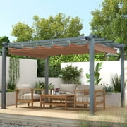 Aoxun 10'x12' Outdoor Retractable Pergola, with Sun-Proof Canopy, Patio Metal Pergolas Gazebos for Backyards, Gardens, Patios, Beige