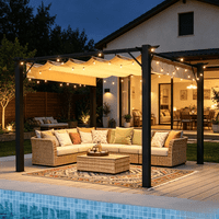 Aoxun 10 x 12 Feet Outdoor Retractable Pergola with Sun-Proof Canopy (Beige, 10.00 x 12.00 x 7.30 Feet)