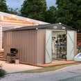 thumbnail image 1 of Aoxun 10x10ft Outdoor Storage Shed, Steel Garden Shed, Brown(Base Included), 1 of 8