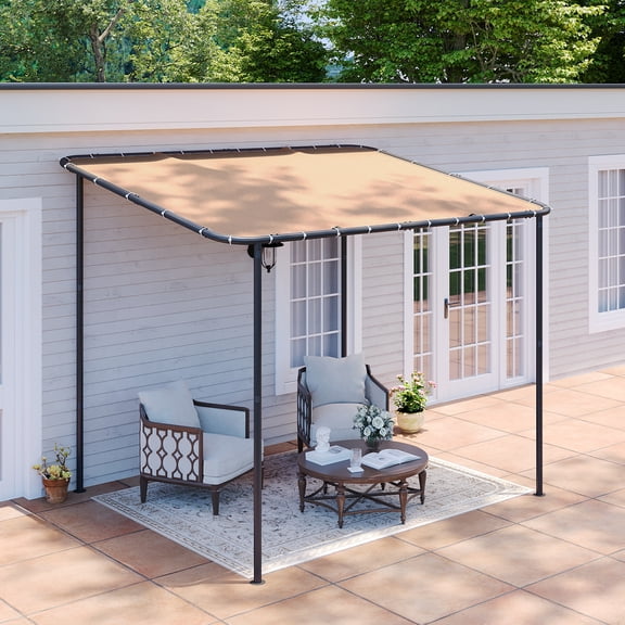 Aoxun 10x8 Lean to Gazebo Outdoor Pergola with Water Resistant & UV-Resistant, Wall-Mounted Canopy Sloped Roof Awning for Patio Backyard, Deck, or Garden Khaki