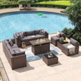thumbnail image 1 of Aoxun 11 Piece Patio Furniture Set with 44” Fire Pit Table Wicker Rattan Outdoor Sectional Sofa Set with Coffee Table and 4” Thickened Cushions, Gray (Waterproof Cover Included), 1 of 8