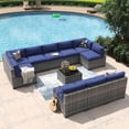 thumbnail image 1 of Aoxun 11 Piece Patio Furniture Set Wicker Rattan Patio Conversation Set Outdoor Sectional Sofa Set with Coffee Table and 4” Thickened Cushions, Blue(Waterproof Cover Included), 1 of 6